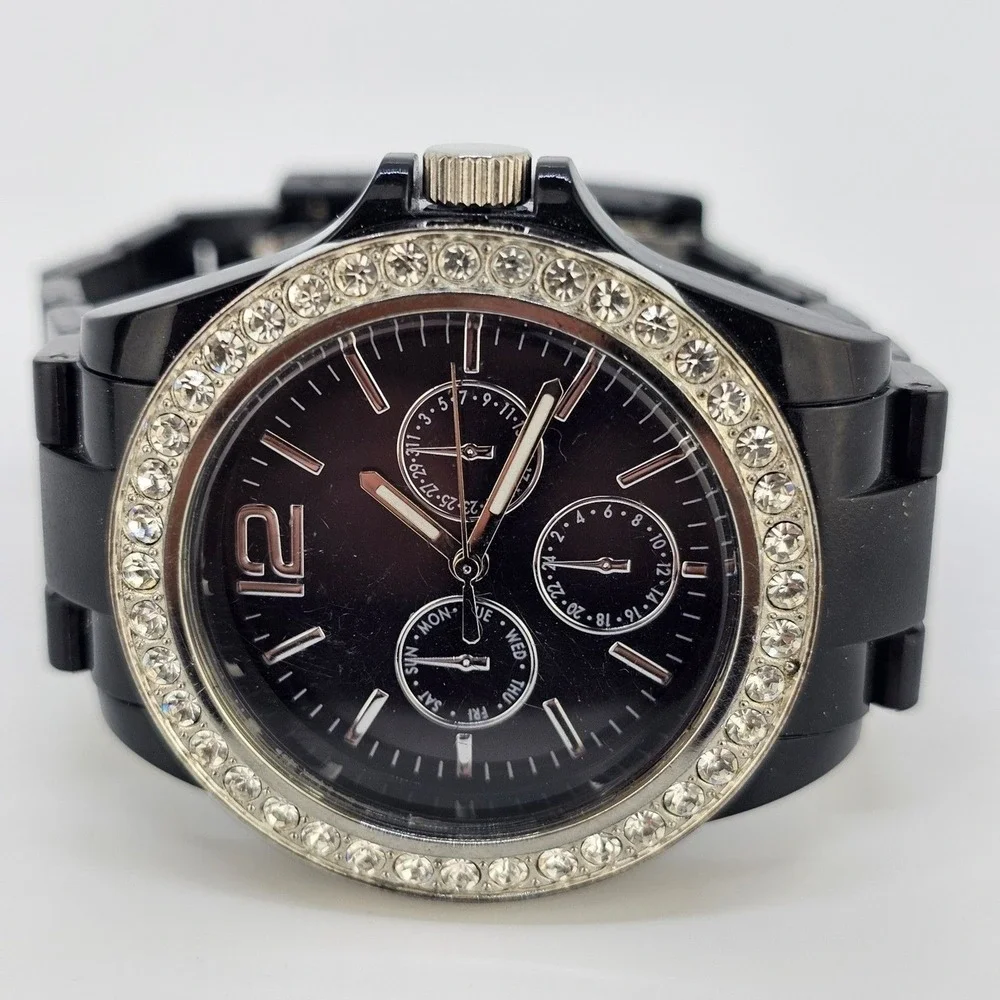 Women's Watch 40MM Black Dial Crystal Bezel Black Bracelet Band 6.5